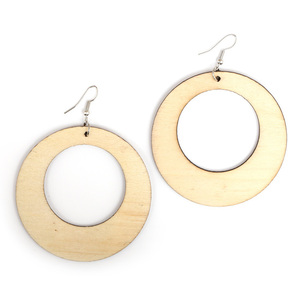 Natural brown large wooden round hoop dangle earrings