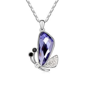 Purple Swarovski Elements Crystal butterfly pendant with rhodium plated necklace