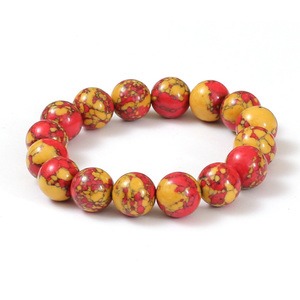 Red & Yellow Synthetic Turquoise Stretchy Bracelet, Ideal Gift for Mother's Day 
