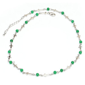 Green Double Wrap Natural Malay Jade Bracelet with Platinum Colour Cross