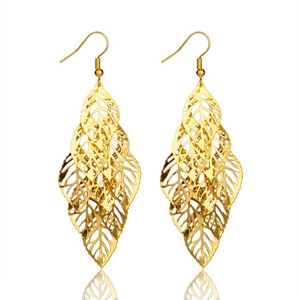 Gold-tone cut out leaf chandelier earrings