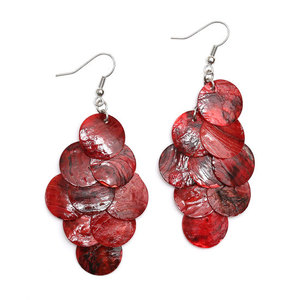 Red sea shell discs chandelier earrings