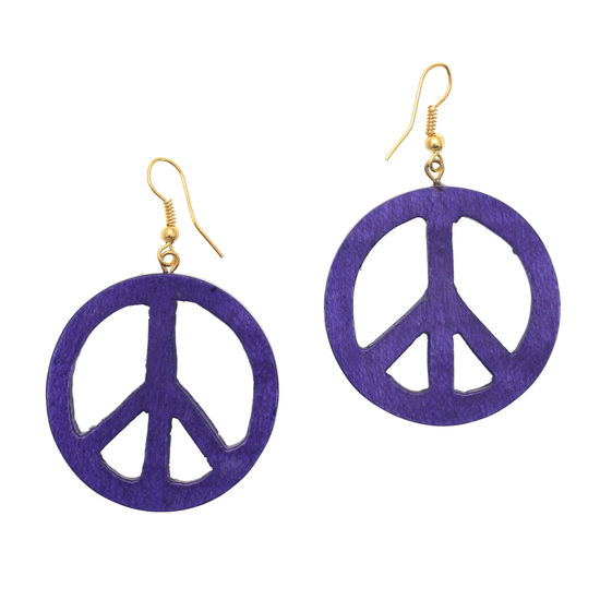 Purple "Peace" Wooden Drop Earrings (6cm long)