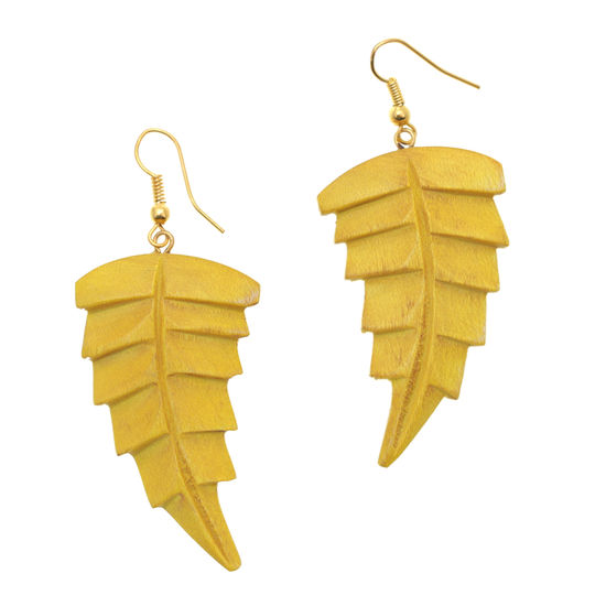 Yellow Wooden Leaves Drop Earrings (ca. 6.5 long)