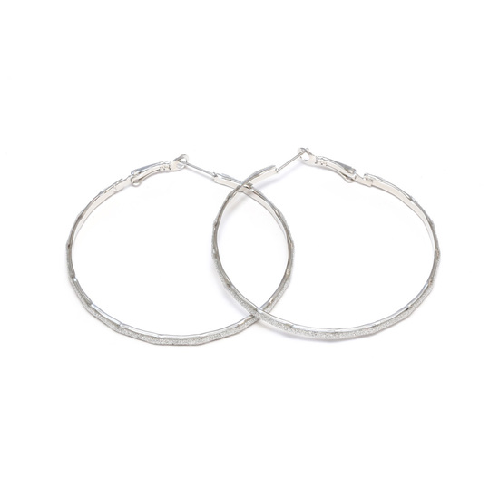 Silver tone hoop earrings with silver glitter