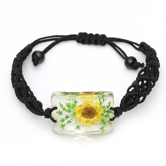 Yellow pressed flower in clear resin bracelet handmade with real flower