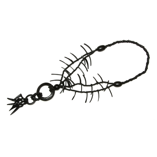 Black wooden beads with spikes and hoops handma