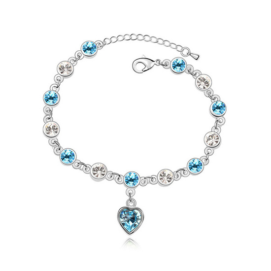 White and blue Austrian crystal with heart charm Swarovski Elements Crystal bracelet