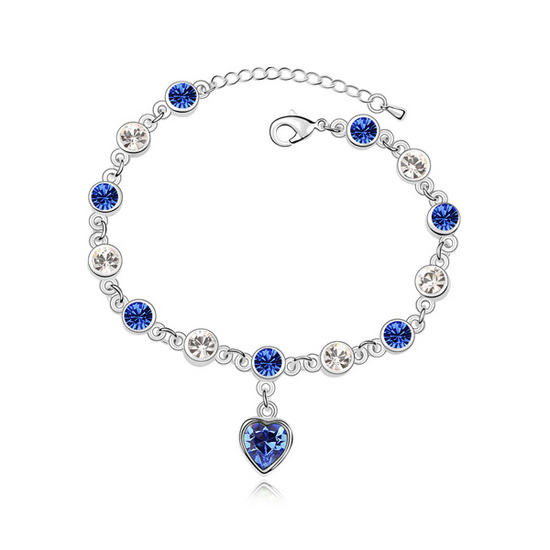 White and navy blue Austrian crystal with heart charm Swarovski Elements Crystal bracelet