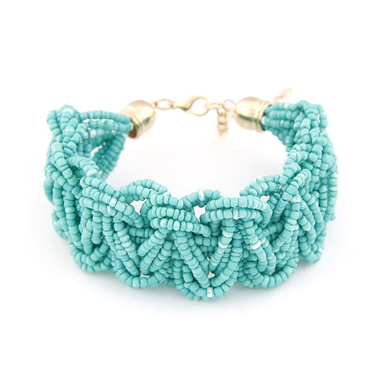Handmade Bohemian style mini rice beads weave bracelet ( sea blue colour ) 