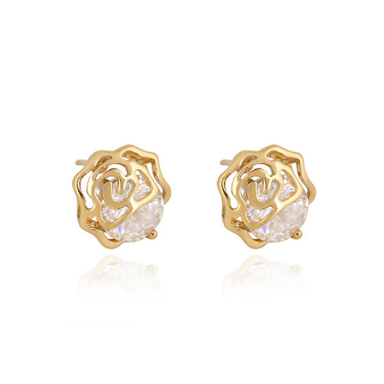 Gold-plated rose with Cubic Zirconia ear studs earrings ( white )