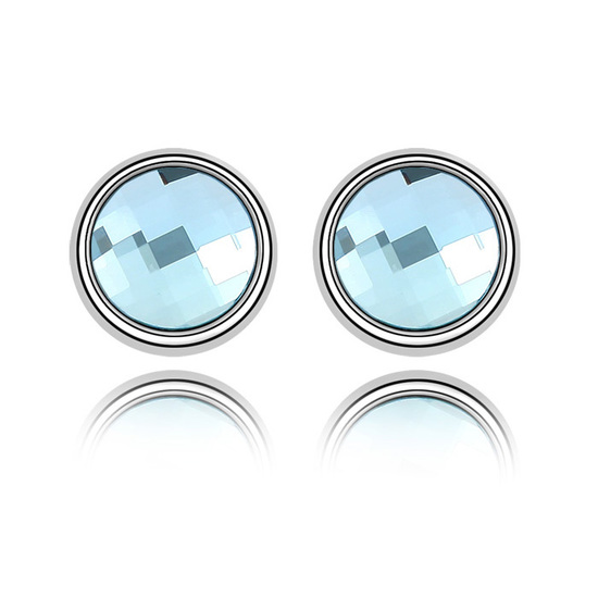Blue Austrian Swarovski Elements crystal gold-plated round stud earrings