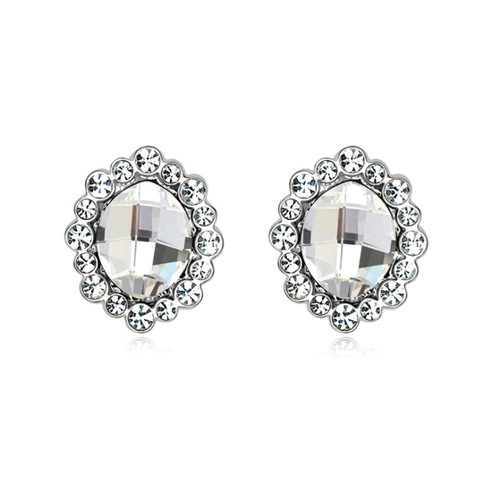 Austrian Swarovski Elements crystal platinum-plated vintage style stud earrings ( White )