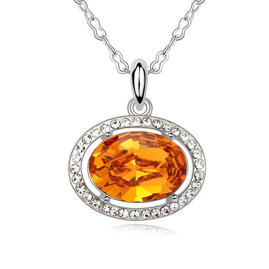 Gold-plated necklace with citrine Swarovski Elements Crystal oval pendant