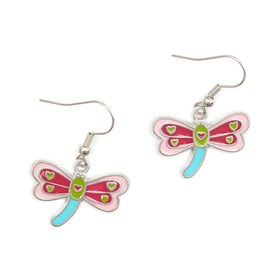 Dainty enameled dragonfly dangle earrings