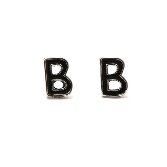 Black enameled initial B stud earrings