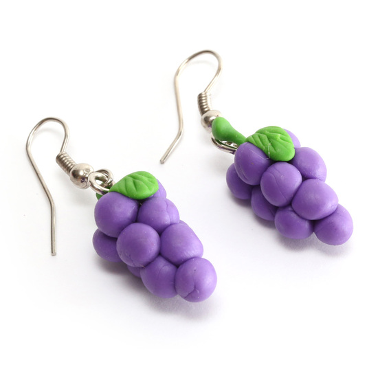 Miniature handmade purple grape polymer clay dr