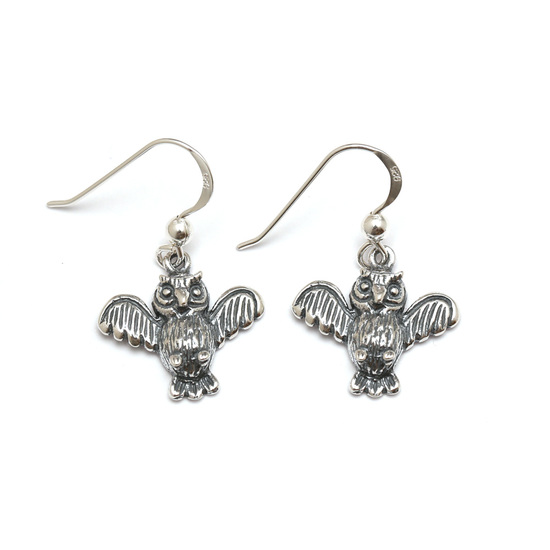 Sterling silver owl drop earrings