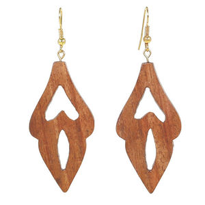Leaves with double cut-outs drop earrings, made from Sheesham Wood (7,2cm long)