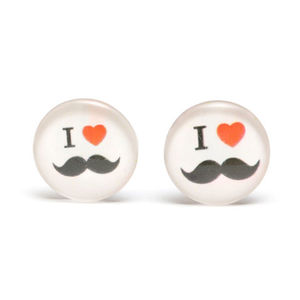 "I love Moustache" Ohrclips, Druck auf Glas