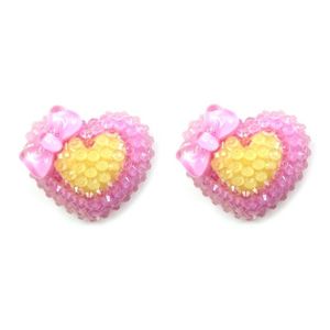 Lilac and Yellow Heart with Bow Clip On Earrings