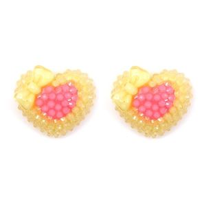 Yellow and Pink Heart with Bow Clip On Earrings