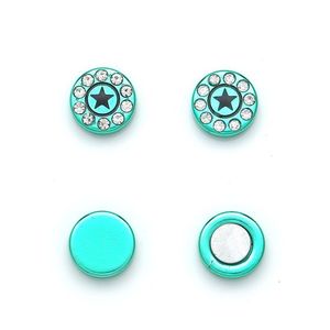 Green Round Crystal Star Magnetic Earrings