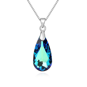 White gold-plated necklace with blue Swarovski Elements Crystal teardrop pendant