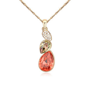 Gold-plated necklace with red water lilies teardrops Swarovski Elements Crystal pendant