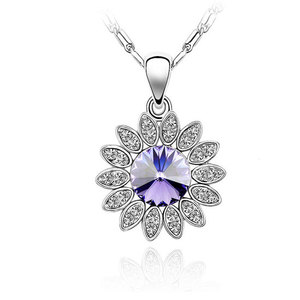 Gold-plated necklace with purple Swarovski Elements Crystal sunflower pendant