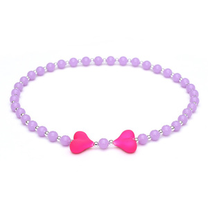 Medium Orchid Fashion Acrylic Beads with Hearts Stretchy Necklace for Kids