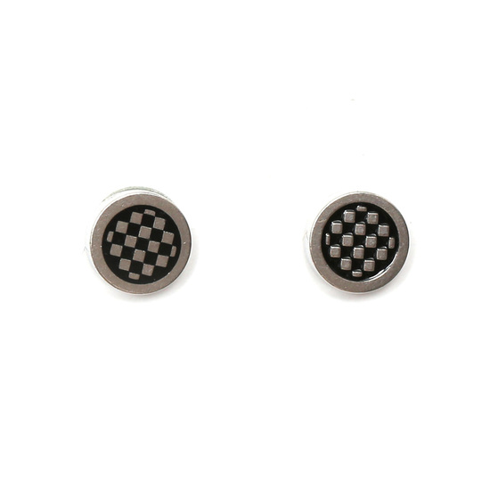 Mens 316L Stainless steel stud magnetic clip-on earrings, 8 mm black and silver grid, sold as a pair