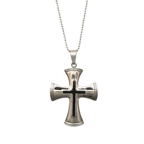Mens 316L Stainless steel silver cross pendant necklace