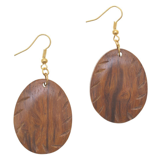 Egg-shaped Drop Earrings made from Sheesham Wood (6cm long)
