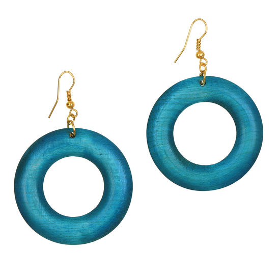 Seagreen Coloured Rings Wooden Drop Earrings (6.5cm long)