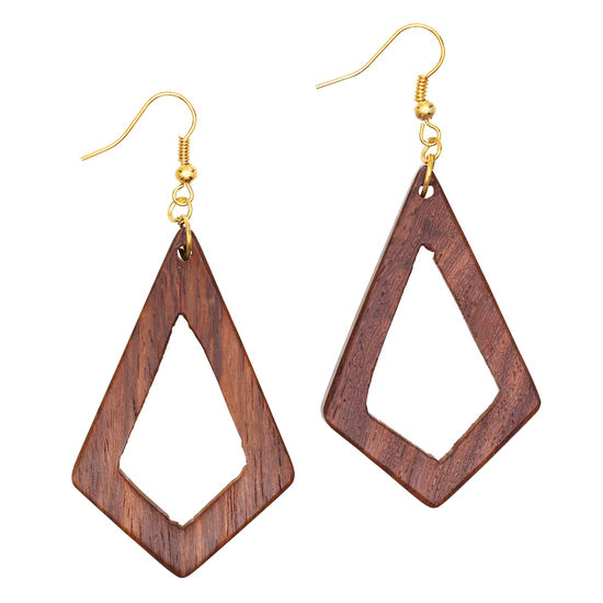 Hollow Kite Shape Drop Earrings made from Sheesham Wood (7.5cm long)