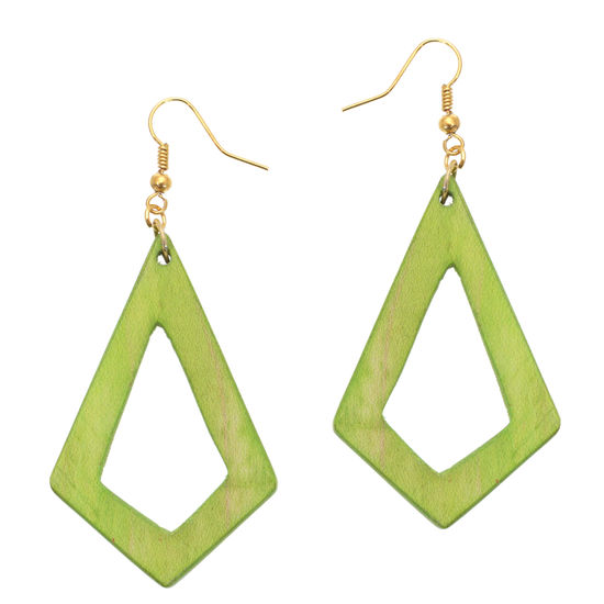 Light-green Hollow Kite-Shapes Wooden Earrings (7.5cm long)