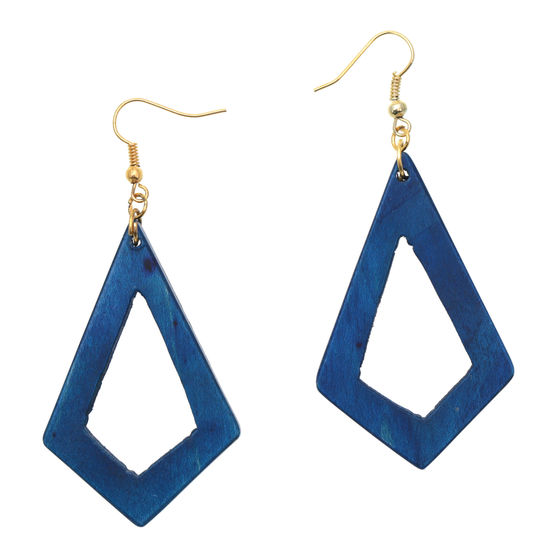 Blue Hollow Kite-Shapes Wooden Earrings (7.5cm long)
