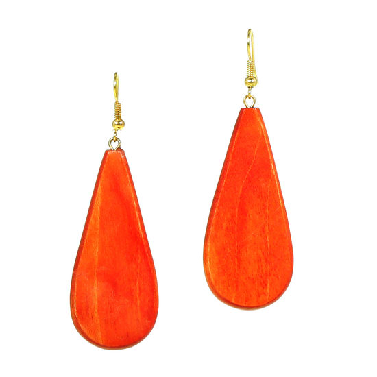Drop-shaped Orange Wooden Earrings (7cm long)