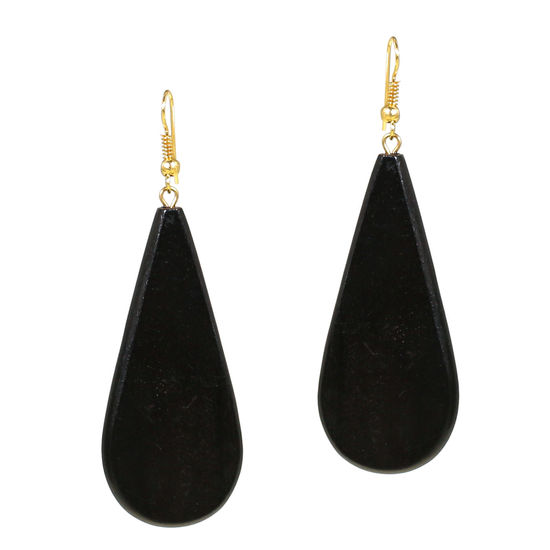 Drop-shaped Black Wooden Earrings (7cm long)