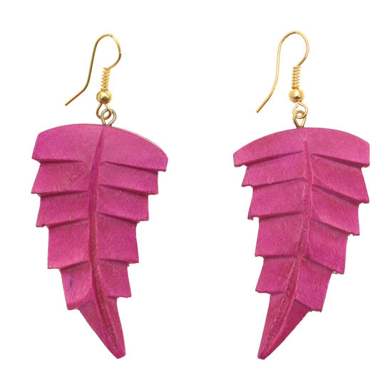 Pink Wooden Leaves Drop Earrings (ca. 6.5cm long)