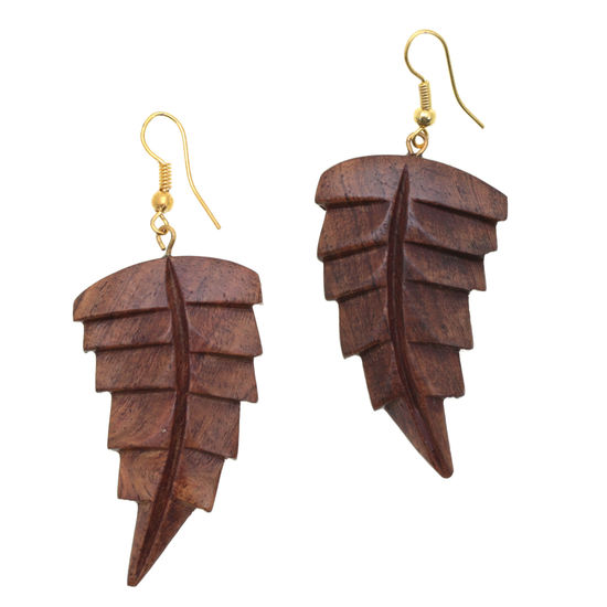 Sheesham Wood Leaves Drop Earrings (ca. 6.5cm long)