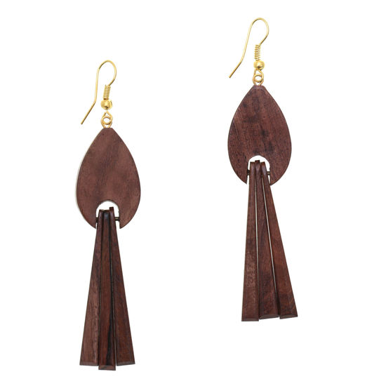 Wooden Tassel Earrings made from Sheesham Wood (8.5cm long)