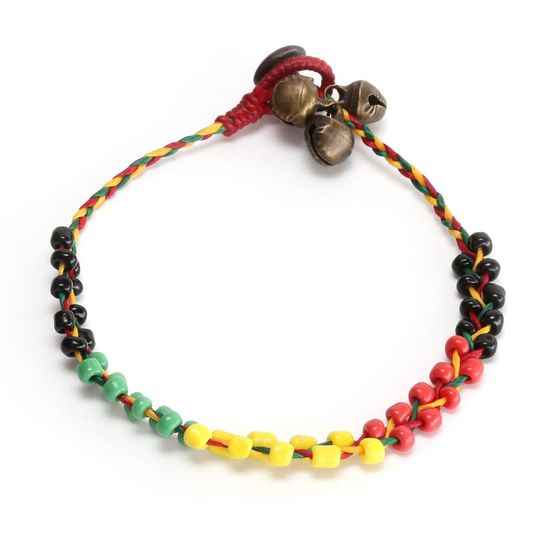 Multicoloured wax cord with rasta style beads a