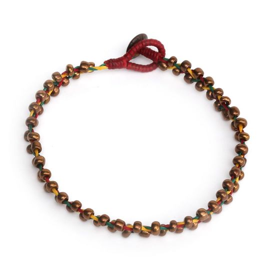 Multicoloured wax cord with brass beads handmad