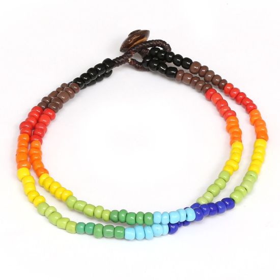 Handmade colourful seed bead wax cord anklet
