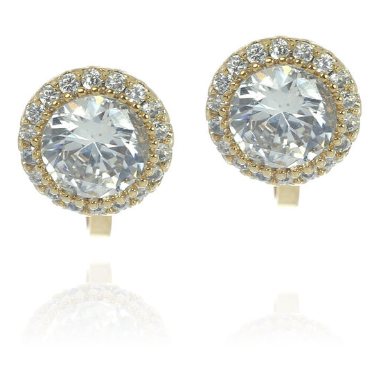 Round CZ Halo Gold-plated Clip-on Earrings
