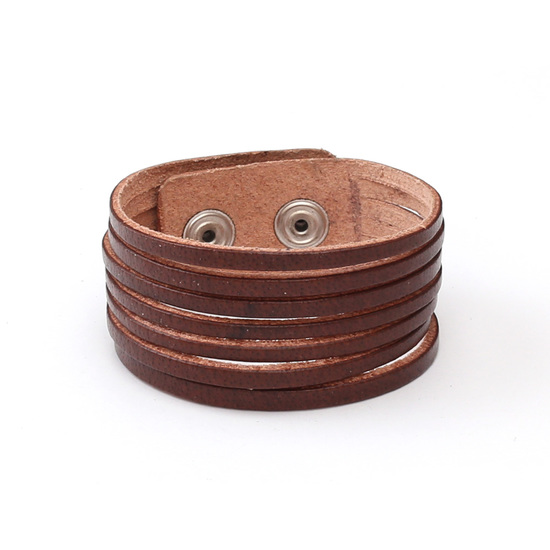Unisex brown sliced organic leather bracelet ideal for men and women