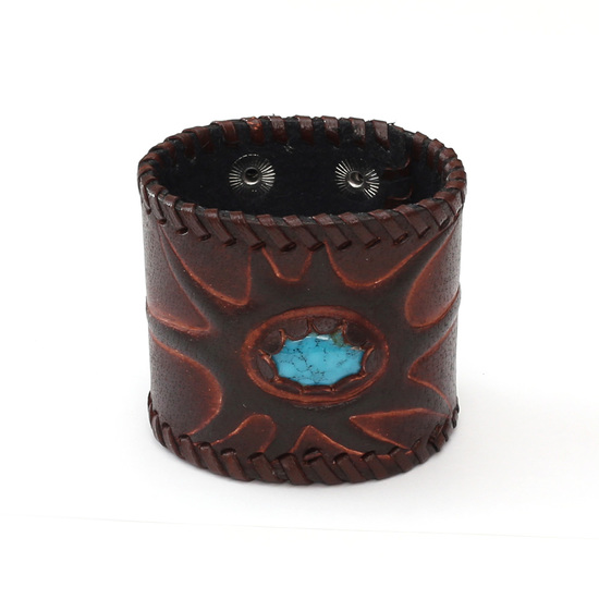 Unisex brown knight leather bracelet with turquoise sun ideal for men and women