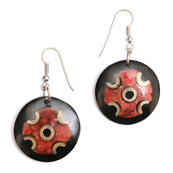 Round drop earrings with red cross painting